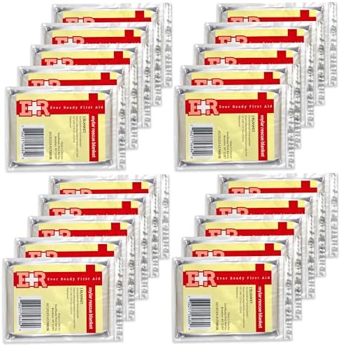 Ever Ready First Aid Mylar Rescue Blanket, Large Silver Thermal Sheet for Emergency and Survival, 54” x 84” – 20 Count