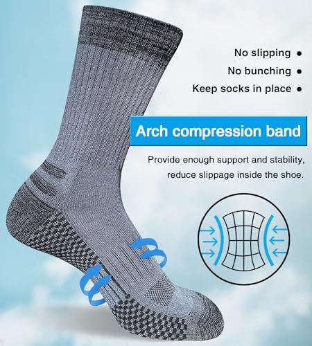 Men's Crew Work Boot Socks Thick Cushioned Moisture Wicking Hiking Sock 4 Pairs