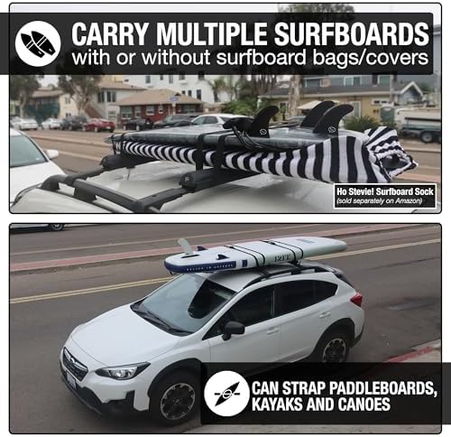 Ho Stevie! Surfboard Tie Down Straps (Pair) for Roof Rack Crossbars - Easy to Use - 'No Scratch' Silicone Buckle Covers Prevent Damage