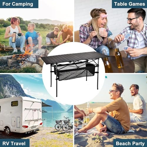 Lightweight Aluminum Folding Camping Table (47” x 21.65” x 26.7”), Portable Roll-Up Design for Outdoor, Camping, Beach, BBQ, Patio, and Picnic, Durable & Waterproof with Carrying Bag