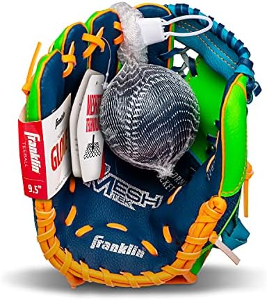 Franklin Sports Kids Baseball Glove + Ball Sets - Meshtek Youth Teeball Gloves for Kids + Toddlers - Left + Right Hand Throw Mitts + Glove Sets with Foam Balls - Boys + Girls Gloves - 9.5" Inch