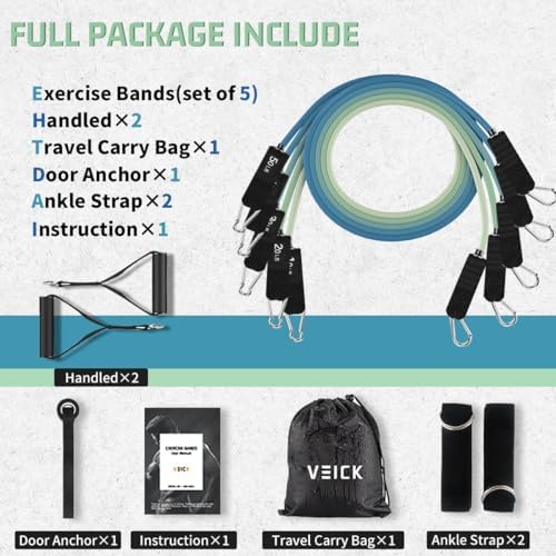 VEICK Resistance Bands, Exercise Bands, Workout Bands Set for Working Out with Handles for Men Women, Elastic Exercising Bands for Fitness Weights Work Out at Home Gym