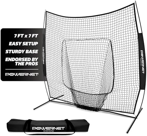 PowerNet Baseball Softball Practice Net 7x7 with Baseball Accessories for Practice Pitching, Batting & Fielding, Ball Caddy, Weighted Baseballs, Tee