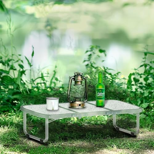 AO LI GEI Folding Camping Table Small with Storage Bag,Adjustable Height Portable Picnic Table,Upgraded Thickening Lightweight Outdoor Table Aluminum Legs (Sliver:15.7"x35.4", Height:10.6")