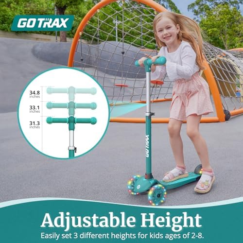 Gotrax KS1 Kids Kick Scooter, LED Lighted Wheels and 3 Adjustable Height Handlebars, Lean-to-Steer & Widen Anti-Slip Deck, 3 Wheel Scooter for Boys & Girls Ages 2-8 and up to 100 Lbs