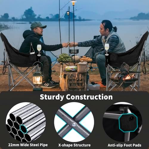 Oversized XL Camping Chairs for Adults Heavy Duty Suproot 500 lbs Outdoor Folding Chairs Padded Portable Lawn Chairs Camp Chairs with Cup Holder