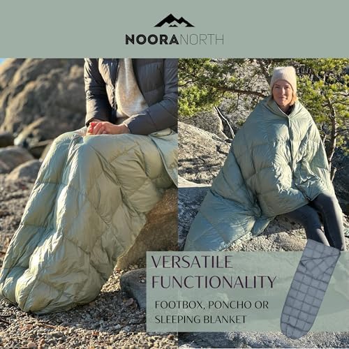 Down Camping Blanket with Footbox - Packable Warm Puffy Lightweight Camp Quilt - Water Resistant for Backpacking Hiking Travel – Compact Outdoor Throw Sleeping Blanket with Bag - 52x77