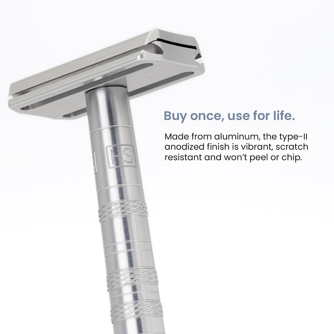 Henson Shaving Razor - Tan Double Edge Safety Razor with 5 Spare Blades - 30° Angled Precision With Superior Blade Rigidity- Reusable Single Blade Razors For Men and Women - Mild Aggression