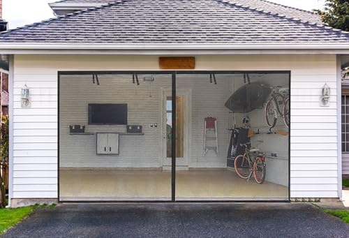 Garage Screen Doors for 1 Car Garage-9x7ft Fiberglass 1500g/3.3lb Durable Heavy Duty Magnetic Garage Door Screen RetractableHands Free with 4 Roll Up Starps for Patio Workshop Home Gym Sun Room