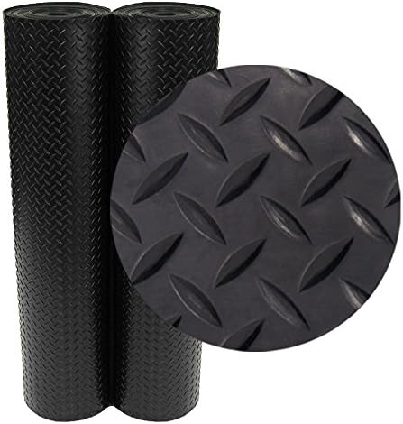 Rubber-Cal Diamond-Plate Rubber Flooring Rolls - 3 mm x 4 ft x 3 ft Rolls - Black