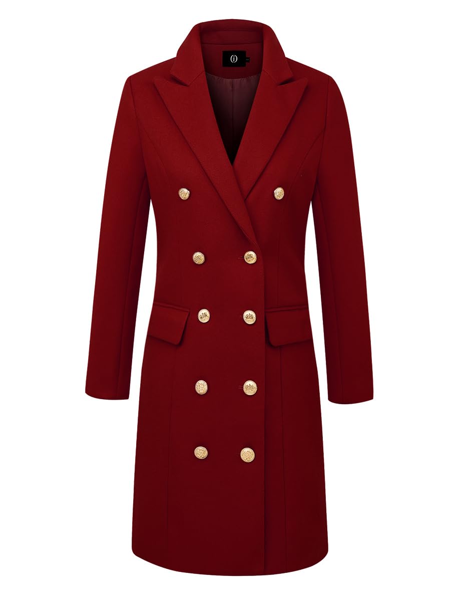 IDEALSANXUN Christmas Outfits for Women Fall Fashion Winter Clothes Wool Coats Trench Coat Peacoat, Maple Red, M
