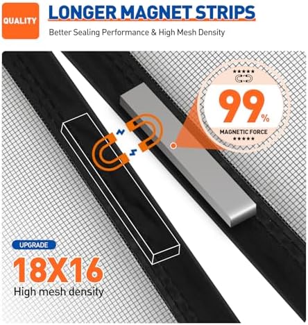 MAGZO Magnetic Screen Door Fit Door Size 36 x 84 Inch, Screen Size 38" x 85" Strong Magnets Mesh, Reinforced Fiberglass Net for Patio and Front Entrances, Gray