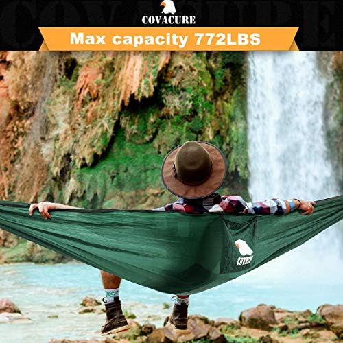 Covacure Camping Hammock - Lightweight Double Hammock, Hold Up to 772lbs, Portable Hammocks for Indoor, Outdoor, Hiking, Camping, Backpacking, Travel, Backyard, Beach(Dark Green)
