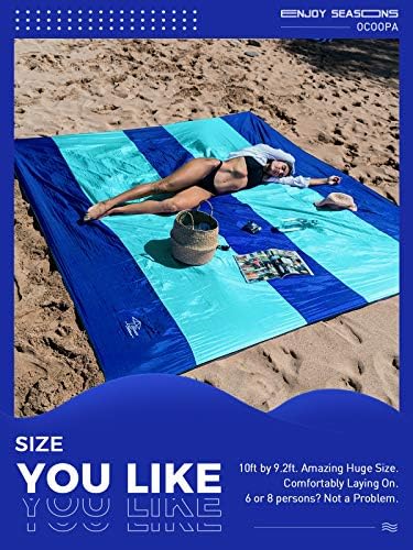 OCOOPA Extra Large Beach Blanket, Sand Free, Large Oversized Camping Mat, Comfortable Parachute Nylon, Cozy& Chic, Compact& Light, 4 Stakes&1 Travel Bag, S09