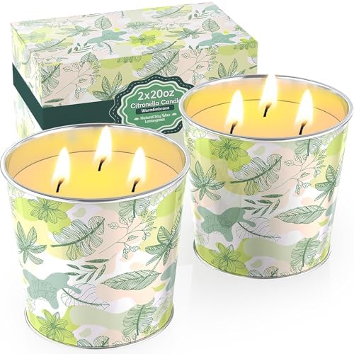 WarmEmbrace Citronella Candles Outdoor & Indoor, 40oz Large Citronella Candle 200H Burning Long Lasting, Soy Scented, 3-Wick Natural Soy Wax for Patio, Garden, Backyard, Camping, Cookout