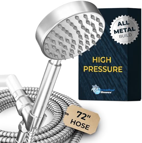 HammerHead Showers® ALL METAL Handheld Shower Head with Hose and Brass Holder - BRUSHED NICKEL - 2.5 GPM High Pressure Shower Heads with Adjustable Shower Wand Bracket - 6ft Flexible Extension