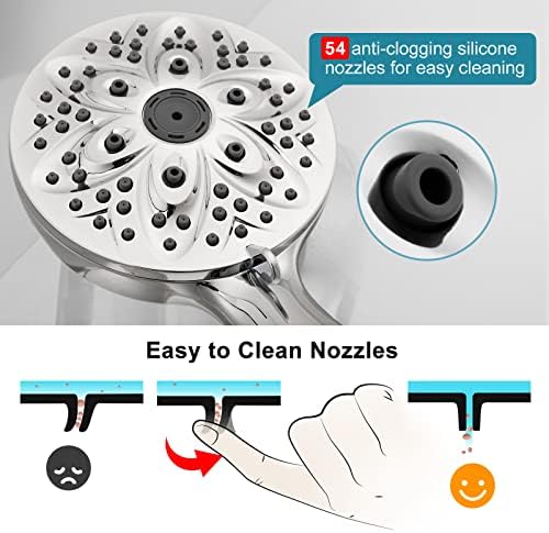 JDO Shower Head with Handheld, High Pressure Handheld Shower Head 6 Settings, Detachable Set with Stainless Steel Hose and Shower Bracket (Brushed Nickel)