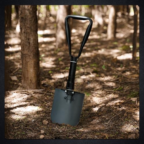 REDCAMP 23" Military Folding Camping Shovel w/Cover,Portable Shovel with High Manganese Steel, Tactical Entrenching Tool Tri-fold Handle Shovel for Camping Hiking Sand Mud Snow Beach, Black 2.5Lbs