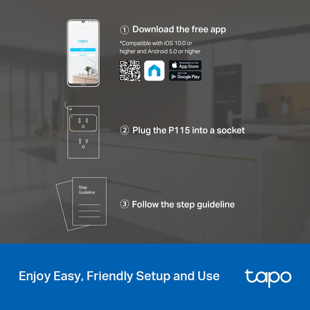 TP-Link š§š®š½š¼ Smart Plug Wi-Fi Mini, Energy Monitoring, Compatible with Alexa & Google Home & Samsung SmartThings, Timer, 15A/1800W Max, ETL Certified, 2.4G Wi-Fi Only, Tapo P115(4-Pack)