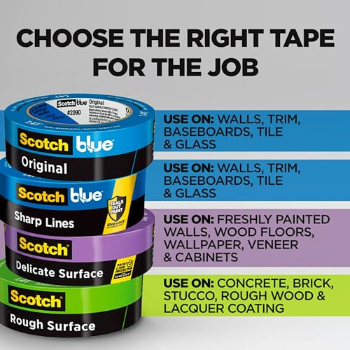 ScotchBlue Original Multi-Surface Painters Tape, 2 Inch Wide (1.88 in. x 60 Yds), 3 Rolls, Blue Paint Tape Protects and Removes Easily, Masking Tape for Indoor and Outdoor Use (2090-48EP3)