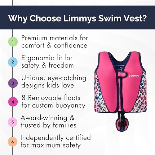 Limmys Premium Kids Swim Vest - Toddler Swim Jacket and Buoyancy Swimming Aid - Modern Design Swimming Vest for Boys, Girls and Babies - Drawstring Bag Included