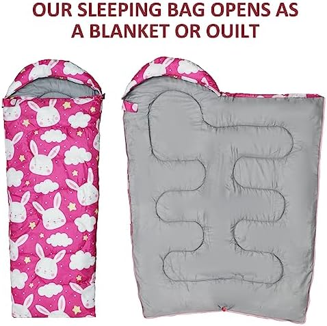 Kids Sleeping Bags - Camping Sleeping Bags with Carry Bag - Compact Sleeping Bag for Hiking, Backpacking 3 Season Warm & Cool Weather, Lightweight Waterproof Outdoor Travel for Boys Girls