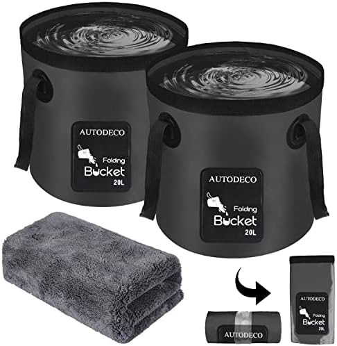 AUTODECO 2 Pack Collapsible Bucket 5 Gallon Container Folding Water Bucket Portable Wash Basin for Outdoor Travelling Camping Fishing Gardening Car Washing 20L
