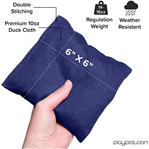 Play Platoon Cornhole Bags Weather Resistant- Set of 8 Regulation Bean Bags for Tossing- Official Professional Size & Weight Corn Hole Bags Two Color All Weather Cornhole Beans Bag Set with Tote Bag