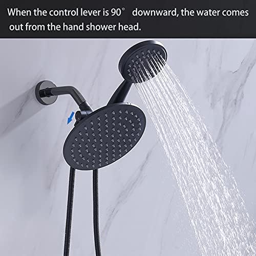 G-Promise Solid Metal Shower Arm Diverter with Holder for Hand Held Showerhead and Fixed Spray Head, G 1/2 3-Way Bathroom Universal Diverter System Replacement Part (Matte Black)