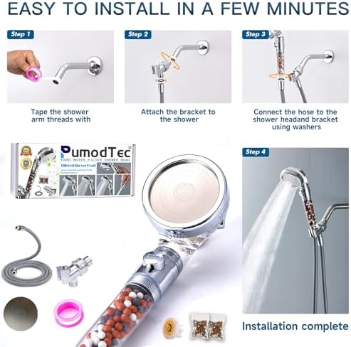 Filtered Shower Head with Handheld - High Pressure ShowerHead with Filters for Hard Water - Reduces Dry Itchy Skin, Easy Instal, 4 Modes, Water Saving, Durable, Detachable anti blocking