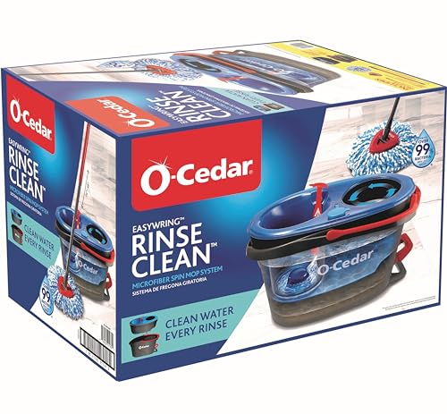 O-Cedar RinseClean Spin Mop & Bucket System + 1 Extra Mop Head | Clean with Clean Water | Removes 99% of Bacteria
