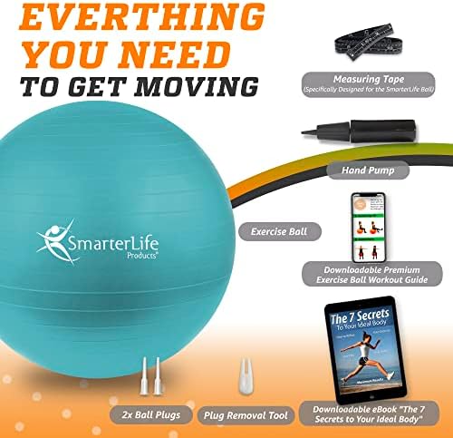SmarterLife Exercise Ball Yoga Ball for Fitness, Balance, Stability, or Pregnancy, Gym Ball for Core Workout, Physical Therapy, Yoga Ball Chair for Office, Anti-Slip Anti-Burst