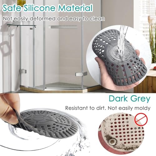 Shower Drain Hair Catcher, 2 Pack 5.5in Shower Hair Catcher Large Premium Silicone Drain Protector Strainer, Shower Drain Cover for Shower Room, Floor Drain, Bathroom Sink, Dark Grey