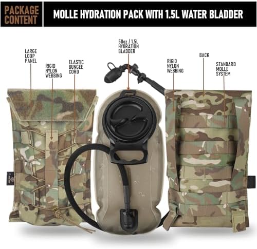 PETAC GEAR 1.5L / 3L Tactical Hydration Pack,Molle Carrier Pouch for 50 oz /100 oz Hydration Bladder Daypack Water Backpack.