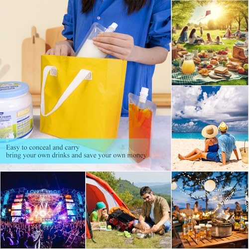 8&16OZ 8PCS Drink Bags, Reusable Spouted Pouches with Funnel for Drinking Liquid Beverage Juice,Stand Up Plastic Flasks for Travel Camping Outdoor Sport Concert Event,Leak-Proof Food Grade