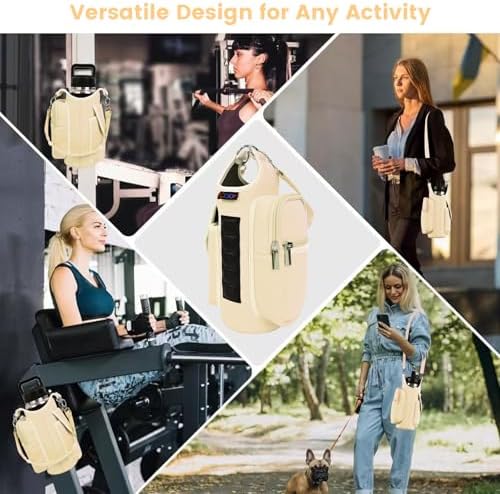 icolor Magnetic Gym Bag Water Bottle Carrier Holder with Phone Pockets & Shoulder Strap,5 Built-in Magnets Gym Bottle Pouch Sleeve,Magnetic Bag Gym Accessories Organizer for Men Women