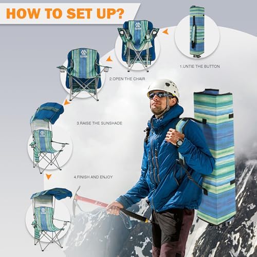 Camping Chair, Oversized Folding Chair with Canopy, Portable Outdoor Chair with Arms, Cup Holder and Carry Bag for Camping, Fishing, Beach, and Sports, Multi-Color