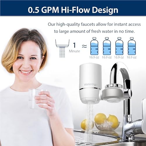 Waterdrop Water Filter for Sink Faucet, NSF Certified Water Purifier, 320 Gallon Tap Water Filter for Kitchen Sink, Reduces Chlorine, Lead-Free Material, Faucet Mount Water Filtration System 4 Filters