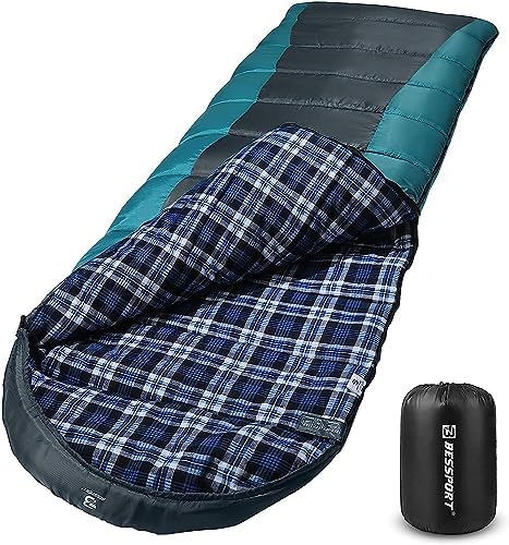 Bessport Sleeping Bag Winter | Flannel Lined 18℉ - 32℉ Extreme 3-4 Season Warm & Cool Weather Adult Sleeping Bags Large | Lightweight, Waterproof for Camping, Backpacking, Hiking