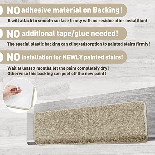 PURE ERA Bullnose Carpet Stair Treads Set Tape Free Non-Slip Indoor Stair Protectors Pet Friendly Rugs Covers Soft Skid Resistant Washable Reusable 9.5" x 30"(14 Pieces,Cream Gray)