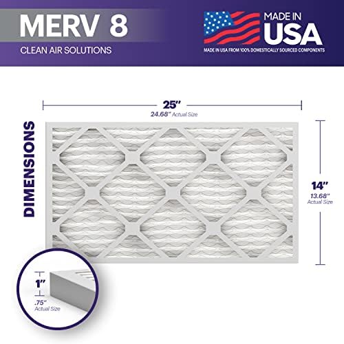 BNX TruFilter 14x25x1 Air Filter MERV 8 (6 Pack) - MADE IN USA – Dust & Pet Defense Electrostatic Pleated Air Conditioner HVAC AC Furnace Filters for Dust, Pet, Mold, Pollen MPR 600 – 700 & FPR 5