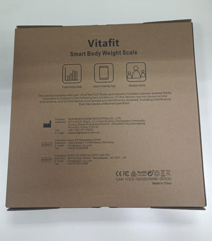 Vitafit Amazing 600lb Smart Bathroom Scale for Body Weight in 0.1lb, High Accuracy Assured by Scale Professional Factory Since 2001, Large Platform with 8mm Non-Slip Tempered Glass, LED, 3*AAA, Black