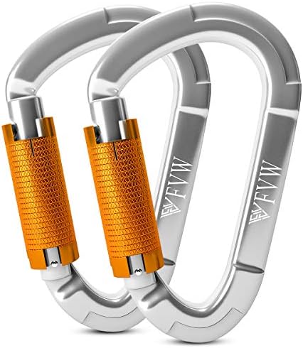 FVW Auto Locking Rock Climbing Carabiner Clips,Professional 25KN (5620 lbs) Heavy Duty Caribeaners for Rappelling Swing Rescue & Gym etc, Large D-Shaped Carabiners