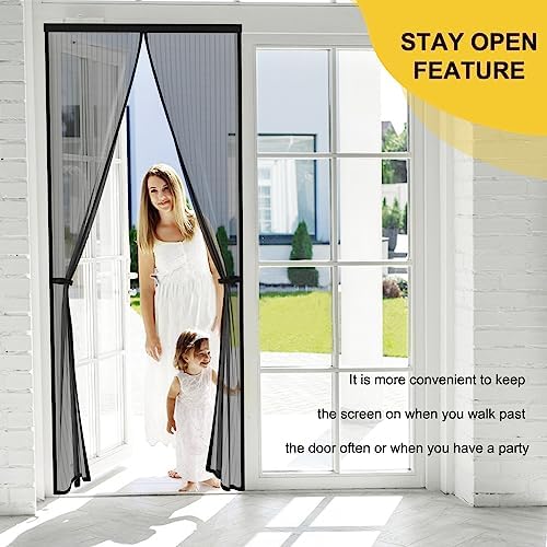 Magnetic Screen Door - Fit for Door Size:34 x 82 Inch, Screen Itself Size:36"x84", Hands Free Mesh Partition,Heavy Duty Screen Door Mesh Curtain Keeps Bugs Out, Frame Hook & Loop, Pet and Kid Friendly