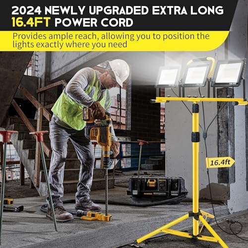 21000Lumen LED Work Lights with Stand: 3 Head Adjustable Work Light with Individual Switch - IP66 Waterproof Foldable Tripod Worklight with 16.4FT Cord for Indoor Outdoor Portable Lighting