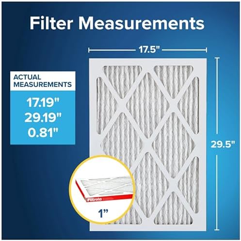 Filtrete 17.5x29.5x1 AC Furnace Air Filter, MERV 11, MPR 1000, Micro Allergen Defense, 3-Month Pleated 1-Inch Electrostatic Air Cleaning Filter, 6 Pack (Actual Size 17.19x29.19x0.81 in)