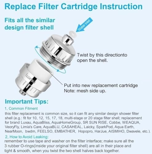 4 Pc Luxau 20 Stage (Also Fit 15, 18 Stage) Shower Filter Replacement Cartridge, Shower Head Filter Refill, for Hard Water Chlorine Heavy Metal, Skin Hair, Fit Any Similar Design Shower Water Filter