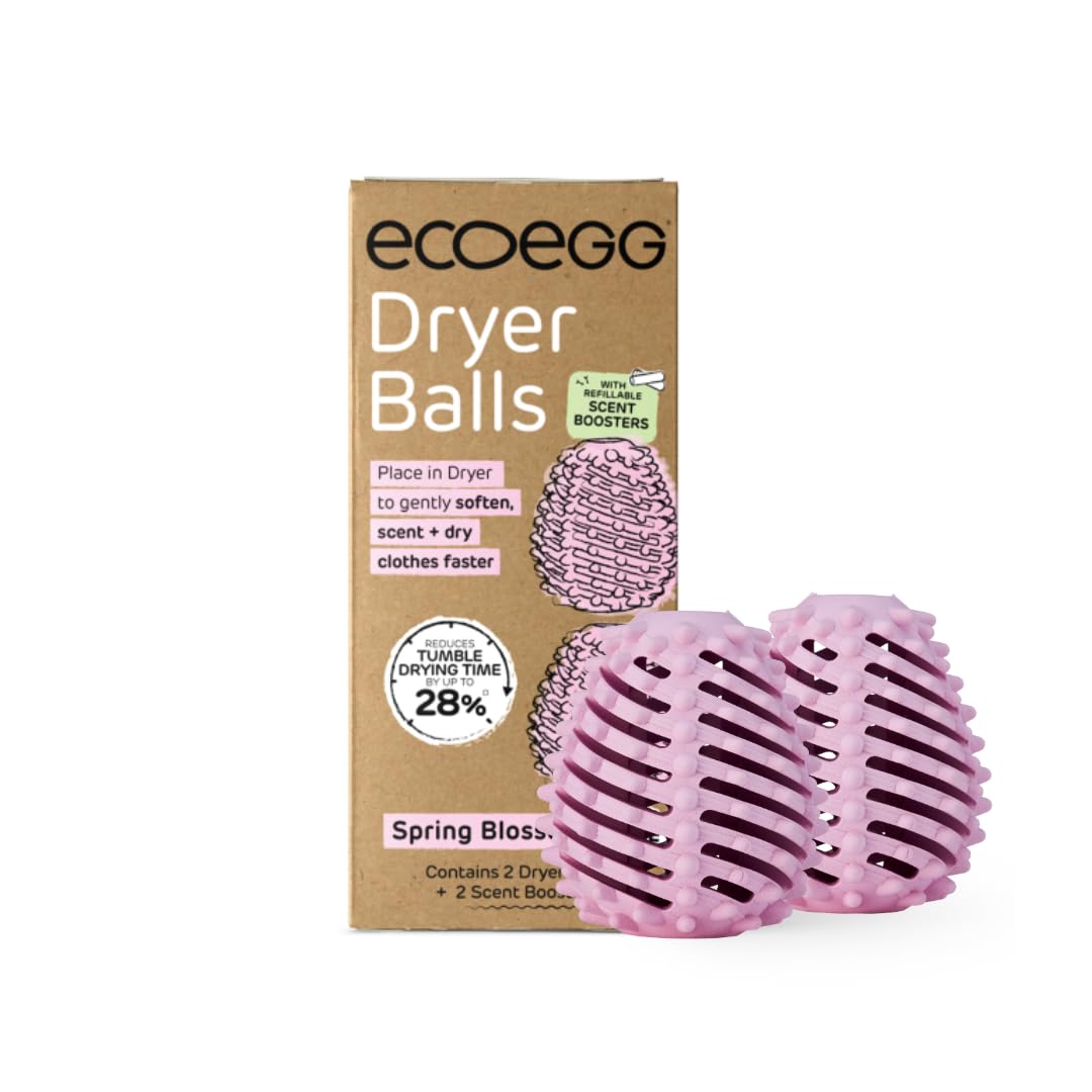 Ecoegg Dryer Balls – 2-Pack | Reduces Drying Time by Up to 28% | Replaces Wool Dryer Balls & Dryer Sheets | Softens & Freshens Laundry | Hypoallergenic | Spring Blossom Scent Boosters