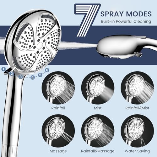 FEELSO Filtered Shower Head with Handheld, High Pressure 7 Spray Showerhead with Filters for Hard Water - Remove Chlorine, Reduce Dry Itchy Skin, Anti-clog Nozzles, Power Wash to Clean Tub, Tile & Pet
