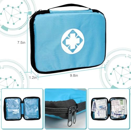 Home Car First Aid Kit Refill Supplies for Business 300Pcs Emergency Kits Urgent Essential for Workpalce Outing Skating Waterproof First Aid Blue Bag for Backpacking 1st Aid